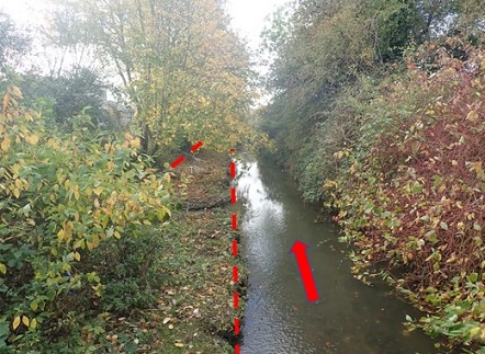 An example of a Left Berm (arrow shows direction of flow).