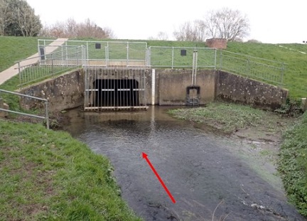 An example of an Upstream Headwall (arrow indicates the direction of flow).