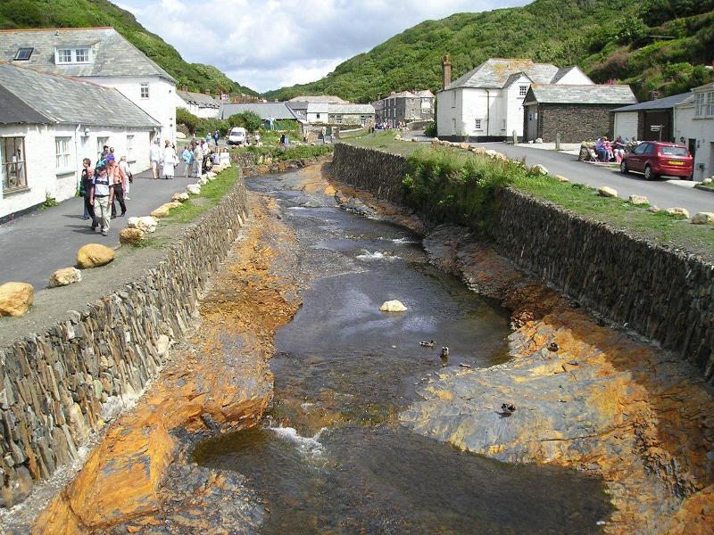 Photograph showing view of Boscastle after flood showing lowered river bed