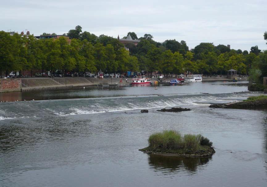 Photograph of a weir on the Dee